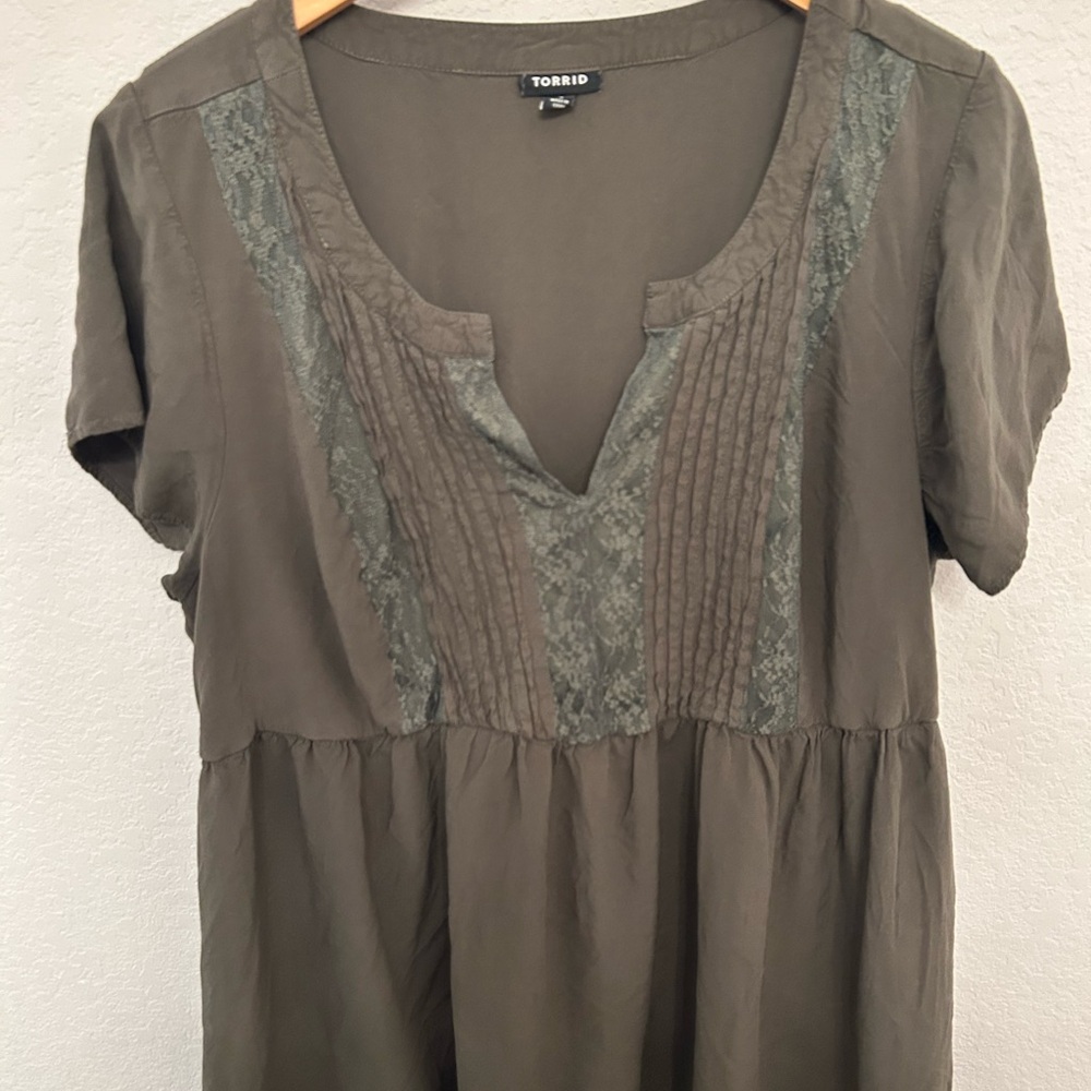 Torrid Olive Dress with Lace Accents - Picture 2 of 6